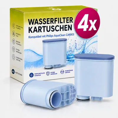 Produktbild von Wasserfilter für Philips AquaClean CA6903/10 CA6903/22-4 Stück Filterpatrone kompatibel mit Saeco Philips LatteGo Kaffeevollautomat - BPA-frei