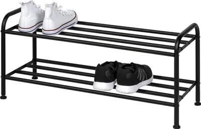 Immagine prodotto di scarpiera a giorno eluno per 8 paia di scarpe in metallo nero opaco con 2 ripiani, piedini regolabili in altezza, scarpiera, scarpiera, mobile per scarpe, contenitore per scarpe, organizzatore per scarpe ca. 79,5 x 36 x 31 cm (L/A/D)