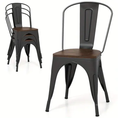 Immagine prodotto di Sedie da pranzo - Sedie da cucina - Sedie impilabili - Sedie in metallo - Seduta in legno - Set da 4