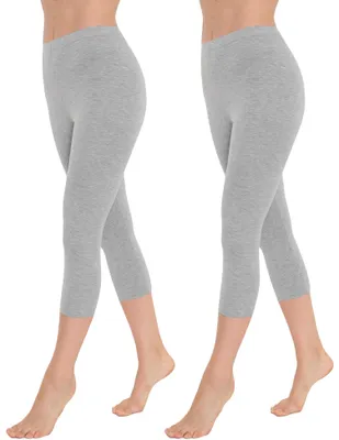 Produktbild von OCERA Damen 3/4 Capri aus Baumwolle mit hoher Taille, Grau - XXL, 2er Pack
