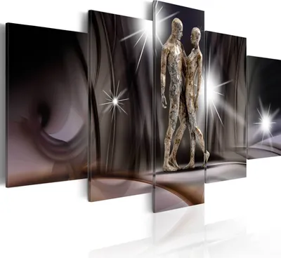 Image de Toiles imprimées Personnages 200 x 100 cm Toile intissé Toile imprimée 5 pièces Impression artistique moderne Tableaux muraux XXL Décoration murale Design Tableau mural - Créer Femme Homme Amour Or Argent h-A-0021-b-m