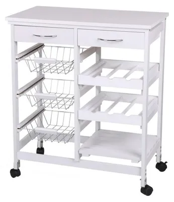 Image de Desserte de rangement à roulettes 2 tiroirs 3 paniers 3 étagères - Blanc - Bois et métal - L 37 x P 37 x H 76 cm