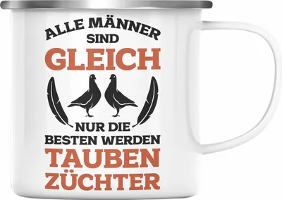 Produktbild von Trendation - Taubenzüchter Geschenkidee Emaille Tasse mit Spruch für Taubenbesitzer Geschenk Taubenliebhaber (Silber)