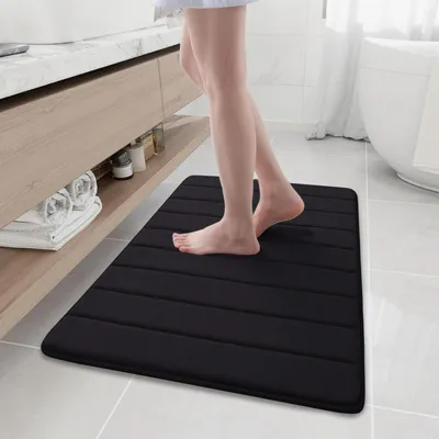 Image de Tapis de bain en mousse à mémoire de forme, absorbant, antidérapant, lavable, 60 x 90 cm, noir