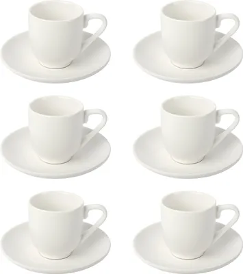 Produktbild von Schramm® Espressotassen Set aus Porzellan 6er Set wählbar in 3 verschiedenen Farben 6 Espresso Tassen mit 6 Untertassen 70ml Espressotassenset Kaffee Tassen Tasse 12-teilig, Farbe:weiß matt