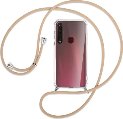 Produktbild von Handykette Backcover-Schutzhülle mit Band (Metall silberfarben) für Motorola Moto G8 Plus - beige