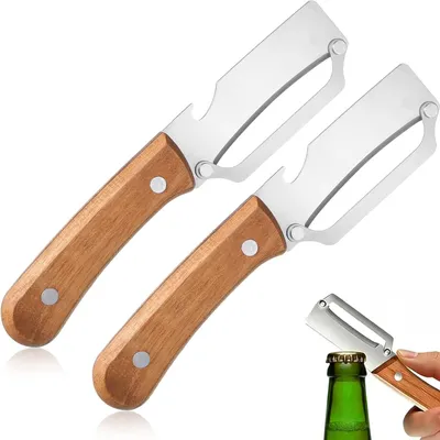 Imagen del producto de Pelador de verduras de acero inoxidable, ergonómico, con mango de madera, 3 en 1, para la cocina