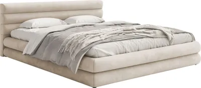 Produktbild von Selsey ALEGRE – Polsterbett mit wasserfestem Samtbezug und Stauraum, Hellbeige, 160x200 cm