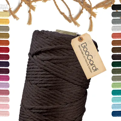 Produktbild von BOOGARDI Makramee Garn · Dunkelbraun 5mm x 100m · 3mm oder 5mm Wollgarn kreatives knüpfen weben Stricken DIY Boho Garn
