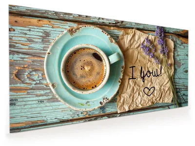 Produktbild von Küchenrückwand Spritzschutz Glas mit Motiv Tasse und Lavendel 40 x 40 cm