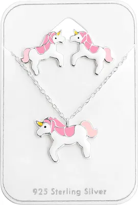 Produktbild von Einhorn Set 925 Sterling Silber Ohrringe Ohrstecker mit Kette
