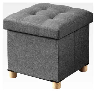Produktbild von Sitzhocker mit Stauraum, faltbare Sitzbank, Sitzwürfel mit Deckel für Wohnzimmer, Schlafzimmer, Schlafsaal, Grau, 38 x 38 x 38 cm