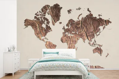 Produktbild von Holz-Weltkarten-Wandtapete - Holz-Platte - Braun - 525 cm x 350 cm