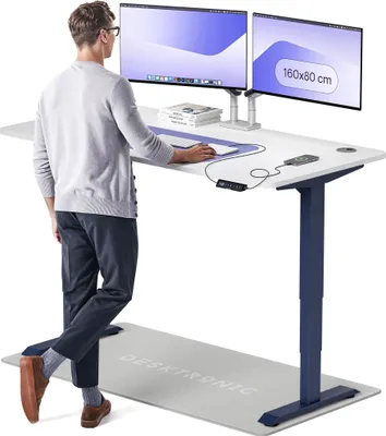 Produktbild von Desktronic HomePro Elektrisch höhenverstellbarer Schreibtisch 160x80cm Blau/Weiß mit Memory-Funktion, Anti-Kollisions Technologie, USB-A und USB-C-Ladeanschlüssen