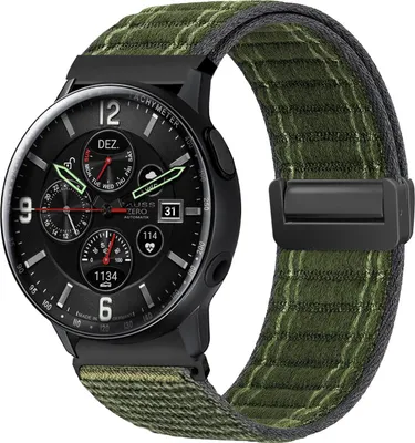 Produktbild von Smartwatch Armband für Samsung Galaxy Watch Active2 44mm Nylon Textil Band Ersatzband Wechselband Magnetverschluss flexibel atmungsaktiv Grün Oliv