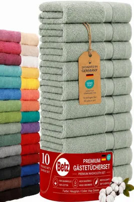 Produktbild von Betz 10 Stück Gästetücher 30x50 cm PREMIUM 100% Baumwolle Set Händehandtücher  Farbe: heugrün