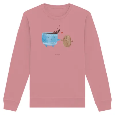 Produktbild von Mr. & Mrs. Panda Baumwoll Pullover Kaffee Bohne Größe L - Canyon Pink - Geschenk, Genuss, Sweater, Sweatshirt, Pulli, Kaffeebohne, Glück, Zufriedenheit, Lustige Sprüche