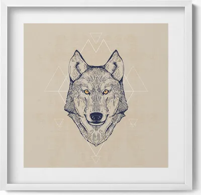 Produktbild von Wolfskopf– Wandbild mit Rahmen – Gerahmtes Bild  – Wanddekoration – 50x50 cm –  Weiß Rahmen