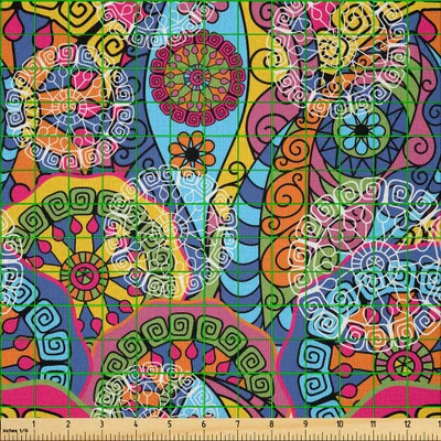 Produktbild von ABAKUHAUS Mandala Microfaser Stoff als Meterware , Bunt Abstrakt Sechzig Inspirierte Ethnisches Muster Blumen Design Streifen Linien, 10 M (230 x 1000 cm), Mehrfarbig