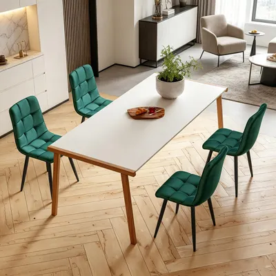 Productafbeelding van INONEFT Eetkamerstoel (4 stuks), set van 4 gestoffeerde designstoelen met rugleuning, keukenstoelen, zitting van fluweel, frame van metaal, groen