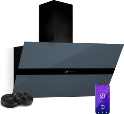 Image de Klarstein WiFusion Hotte Aspirante - 90 cm, 690 m³/h, CEE A++,Wi-Fi & Tactile, LED 6000-6500 K, Silencieuse 52 dB, Hotte de Cuisine, Noire, Filtre à Charbon Inclus