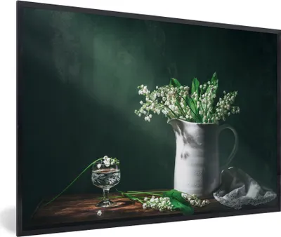 Produktbild von MuchoWow® Gerahmtes Poster Maiglöckchen - Dose - Stilleben 90x60 cm - Poster mit Schwarzem Bilderrahmen Wandposter Rahmen Foto Bilder - Fotorahmen - Foto-Plakat