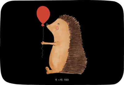 Produktbild von Mr. & Mrs. Panda Duschvorleger Igel Luftballon - Schwarz - Geschenk, Badematte, Badezimmer Matte, Glückwunsch, duschmatte, Badteppich, Gute Laune, Happy Birthday