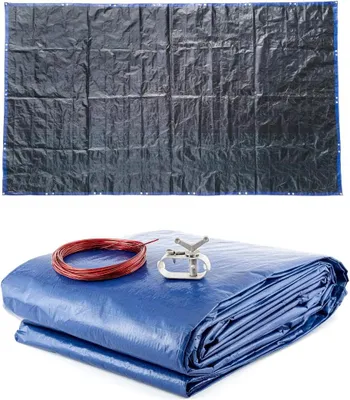 Produktbild von Winter Poolabdeckung, Sommer Poolabdeckung, 2-in-1 Poolplane aus 200g/m² PE Material, UV-resistente Sommer & Winter Solar Abdeckplane, Winterabdeckung, Sommerabdeckung (460 x 260 cm)