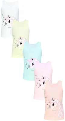 Produktbild von TupTam Mädchen Baumwolle Unterhemd 5er Pack Tank Top Ärmellos Kinder, Farbe: Einhorn Schmetterlinge Rosa Grau Gelb, Größe: 122-128