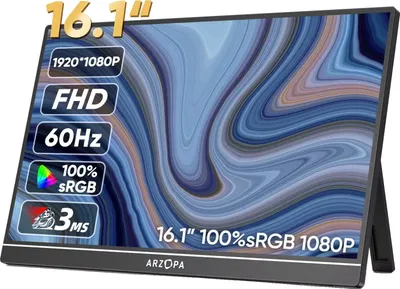 Immagine prodotto di Monitor portatile, risoluzione Full HD da 16 pollici, visuale grandangolare a 178°, altoparlante integrato
