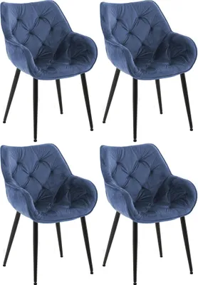 Produktbild von CLP 4er Set Stuhl Tanna Samt Gesteppt blau