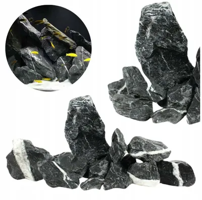 Obrázek produktu pro Akvarijní dekorace Dark Rock, kameny do akvária, černý čedič, dekorace do akvária pro Tanganika Malawi 24 kg