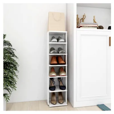 Produktbild von Schuhschrank mit 6 Fächern in Weiß, 25x27x102cm aus Holzwerkstoff