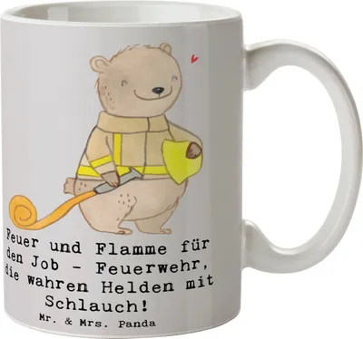 Produktbild von Mr. & Mrs. Panda Kaffeetasse Feuerwehrmann Helden - Grau Pastell - Geschenk, Beruf, Geschenke mit Herz, Berufsprodukte, Berufspassion, Pott, Respekt, Trinkbecher, Mut