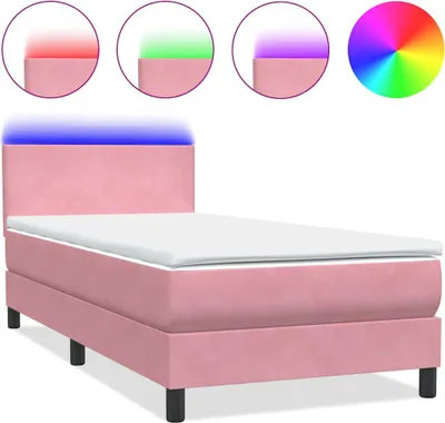 Zdjęcie produktu dla Łóżko kontynentalne z materacem i LED, różowe, 90x220 cm