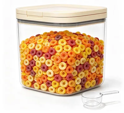 Productafbeelding van Voorraadpot muesli dispenser - Kunststof - 3,3 liter - Transparant - Luchtdicht met klapdeksel