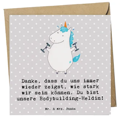 Produktbild von Mr. & Mrs. Panda Grußkarte Bodybuilding Trainerin - Grau Pastell - Geschenk, Sportart, doppelkarte, Klappkarte, Danksagung, Heldin, Ernährung, faltkarte, Inspiration