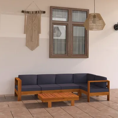 Produktbild von "2026 Promotion" 6-tlg. Garten-Lounge-Set - Sitzgruppe - mit Dunkelgrauen Auflagen Akazienholz - Gartenmöbelset CC3368