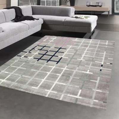 Image de Tapis design et moderne Salon gris violet bleu turquoise Taille - 160x230 cm