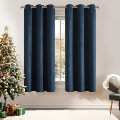 Obrázek produktu pro Záclona s očky zatemňovací - 140 x 175 cm - Modrá - Sada 2 ks - Do obývacího pokoje a ložnice
