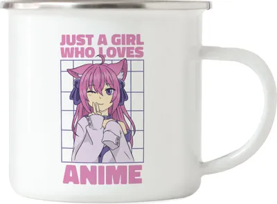 Produktbild von Just A Girl Who Loves Anime Emaille Tasse Otaku Baka Manga Comic Geschenkidee Fans