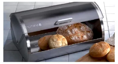Produktbild von Brotkasten mit Rolldeckel 39 x 25 x 19 cm aus Edelstahl mit transparentem Kunststoffdeckel