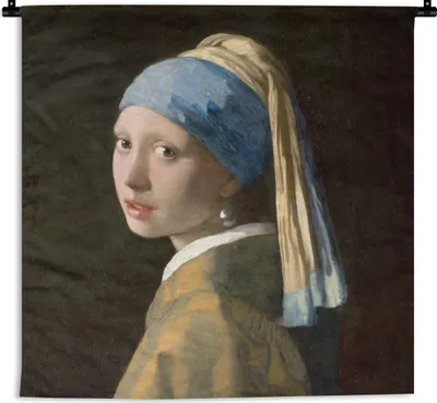 Produktbild von MuchoWow® Wandteppich Wandbehang Mädchen mit Perlenohrring - Gemälde - Alte Meister - Vermeer 90x90 cm Tapisserie Dekoration Wandtuch - Wandaufhänger