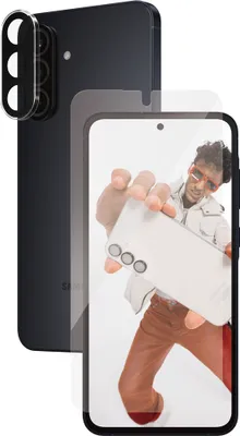 Zdjęcie produktu dla PanzerGlass SAFE. by ® 2-in-1 Bundle Samsung Galaxy A56 5G, Samsung, Samsung - Galaxy A56 5G, Aplikacja na sucho, Odporny na zadrapania, Odporny na wstrząsy, Przezroczysty, 1 szt.
