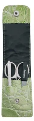 Produktbild von Solingen Maniküre Set 3-teilig – Nagelschere, Pinzette & Saphirfeile – Echtleder Etui Germany Grün / Evergl.