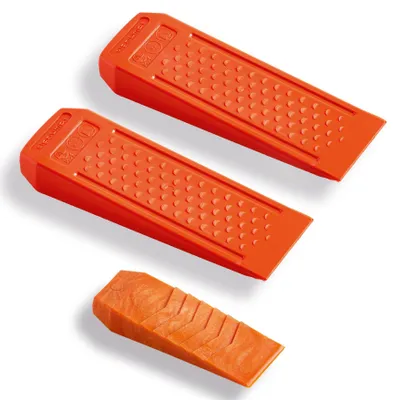 Forstkeil-Set, 3 Stück, Kunststoff, 2 Spaltkeile S + 1 Schneidkeil, orange