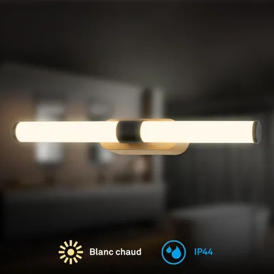 Image de Briloner Runt Lampe miroir salle de bain LED, montage mural, IP44 protection contre les éclaboussures, vissable, blanc chaud, noir-bois, 40 x 6,5 x 4,5 cm