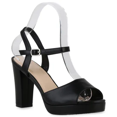 Produktbild von VAN HILL Damen Riemchensandaletten Sandaletten Elegant Plateau Vorne Schuhe 840188, Farbe: Schwarz, Größe: 36