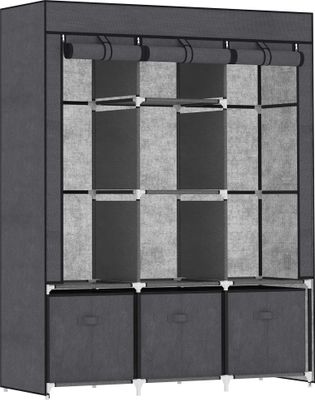 HOMCOM Stoffschrank, Kleiderschrank mit Kleiderstangen und Schubladen, Faltschrank mit Reißverschluss, Faltbare Garderobe für Schlafzimmer, Vliesstoff, Dunkelgrau, 125 x 43 x 162,5 cm