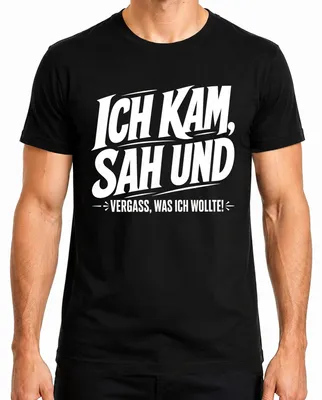 Imagen del producto de Camiseta para hombre, color negro, talla M. Frase: "Llegué, vi y olvidé lo que quería." (Estilo: divertida, sarcástica)